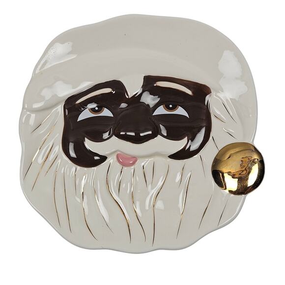 Glitterville Hand-made Papa Noel Cookie Plate African American Santa Christmas - Picture 1 of 4